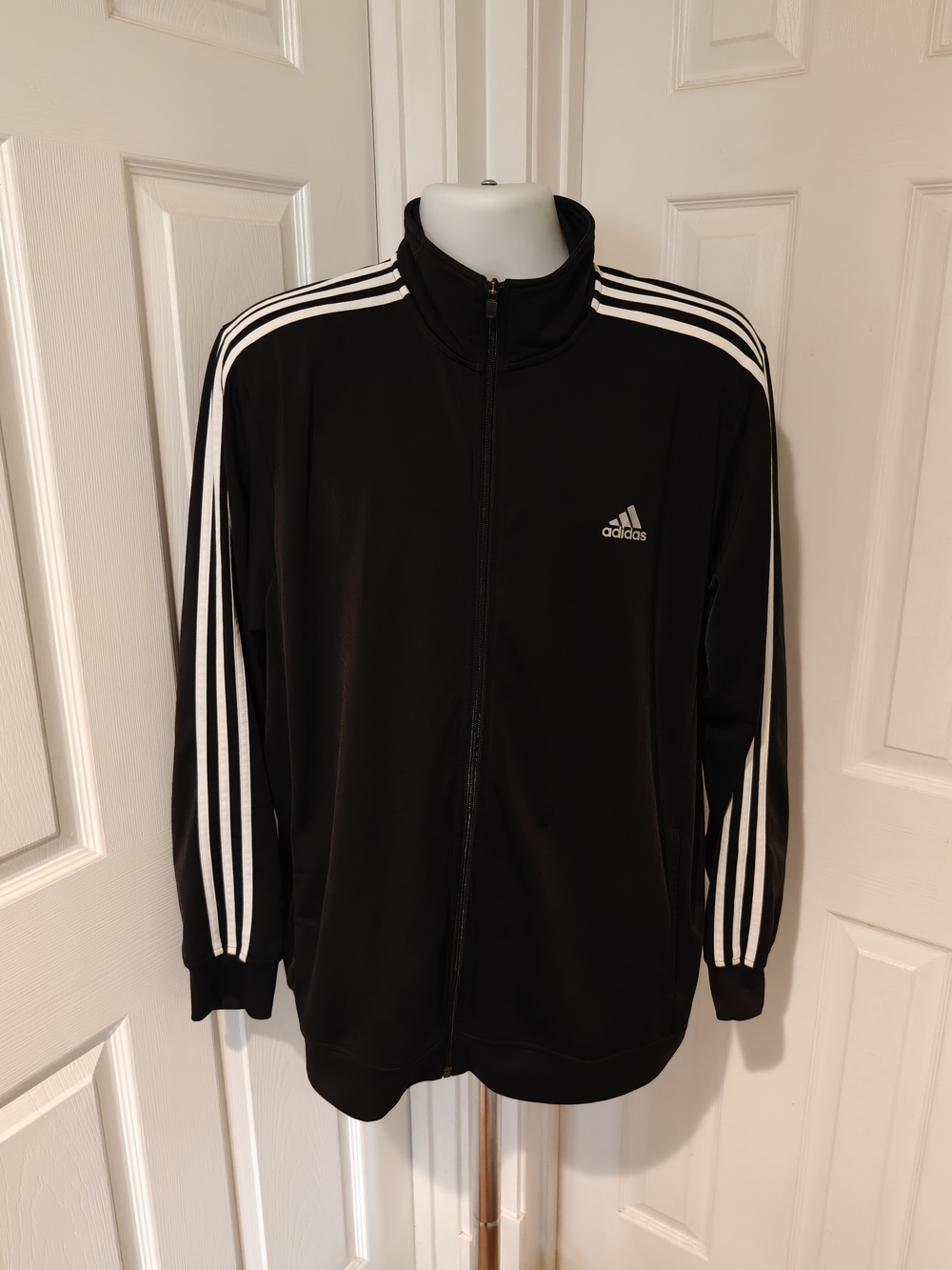adidas Black Track Jacket 3 Stripe Full Zip-Up Mens Size XL Athletic S11942